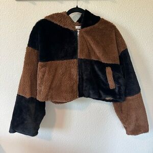 Brown and black checkered cropped jacket